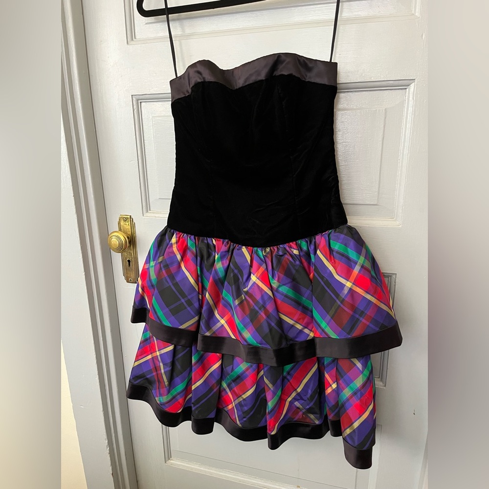 Vintage A.J. Bari plaid velvet party tea mini dress